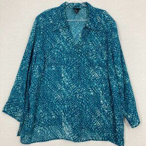 Maggie Barnes Blue Abstract V Neck Soft Preppy Popover Blouse 3X